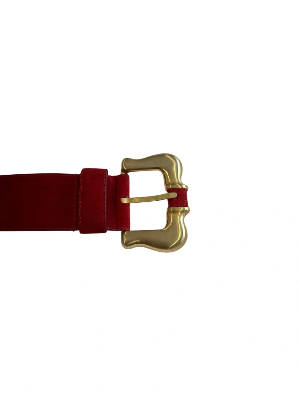 Vintage Red Suede Wide Belt with Gold Buckle